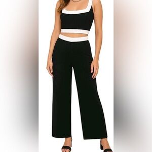 Lulus Instinctively Chic Black & White Wide-Leg Pants | Size XS | NWT